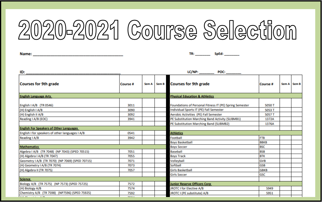 2020-2021 Course Selection
